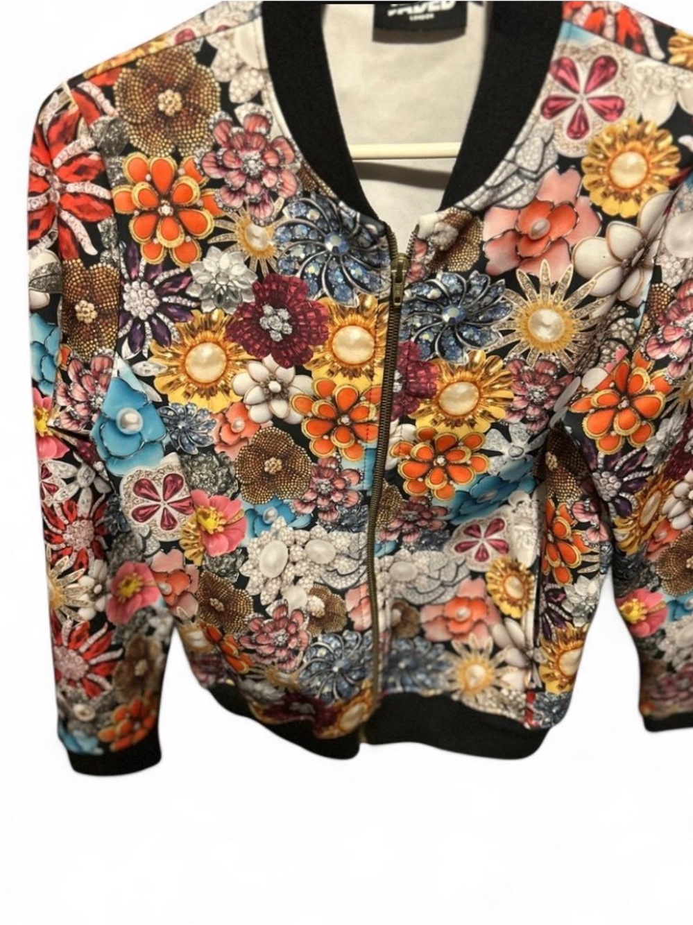 Jaded London Black-Collared Floral Bomber Jacket